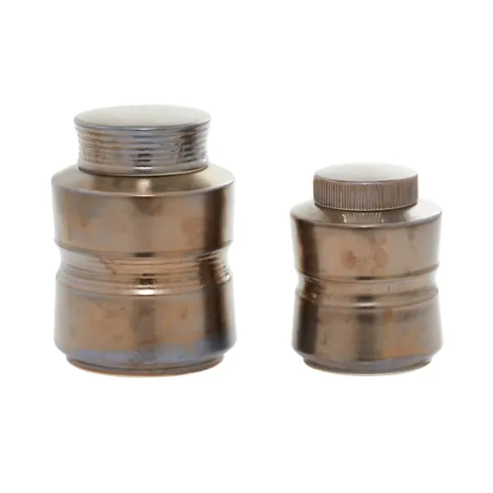 Kirkland's Home Bronze Ribbed Ceramic Jars, Set Of 2- Decorative Bowls & Jars