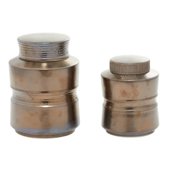 Kirkland's Home Bronze Ribbed Ceramic Jars, Set Of 2- Decorative Bowls & Jars