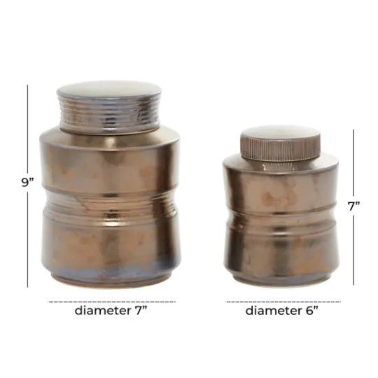 Kirkland's Home Bronze Ribbed Ceramic Jars, Set Of 2- Decorative Bowls & Jars