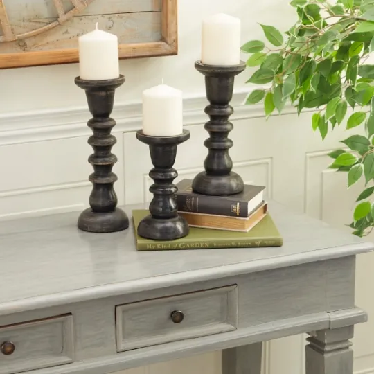 Kirkland's Home Bronze Wood Column Candle Holders, Set Of 3- Candle Holders