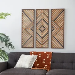 Kirkland's Home Bronze Wood Geometric Wall Plaques, Set Of 3- Wall Plaques