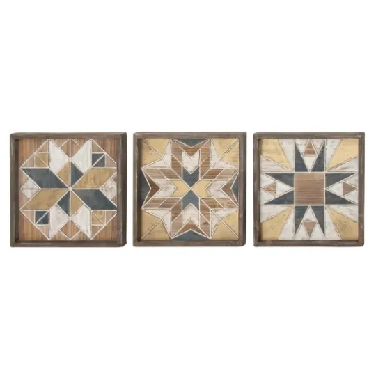 Kirkland's Home Brown Abstract Wood Framed Wall Plaques, Set Of 3- Wall Plaques