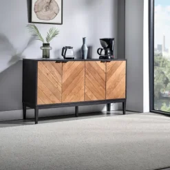 Kirkland's Home Brown And Black Wood Chevron 4-Door Sideboard- Cabinets & Sideboards