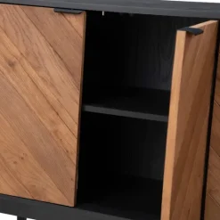 Kirkland's Home Brown And Black Wood Chevron 4-Door Sideboard- Cabinets & Sideboards