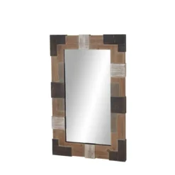 Kirkland's Home Brown And White Square Strips Wood Framed Mirror- Decorative Mirrors
