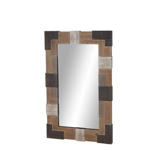 Kirkland's Home Brown And White Square Strips Wood Framed Mirror- Decorative Mirrors