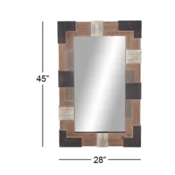 Kirkland's Home Brown And White Square Strips Wood Framed Mirror- Decorative Mirrors