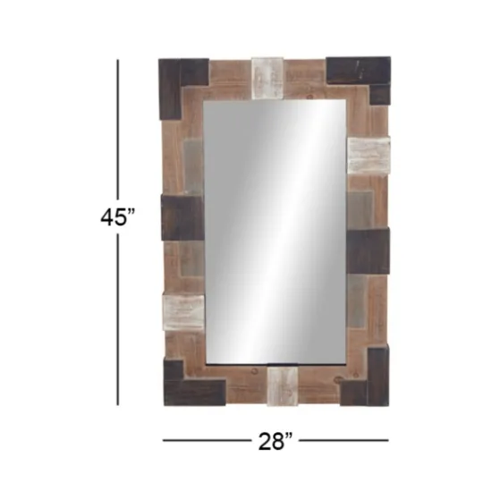 Kirkland's Home Brown And White Square Strips Wood Framed Mirror- Decorative Mirrors