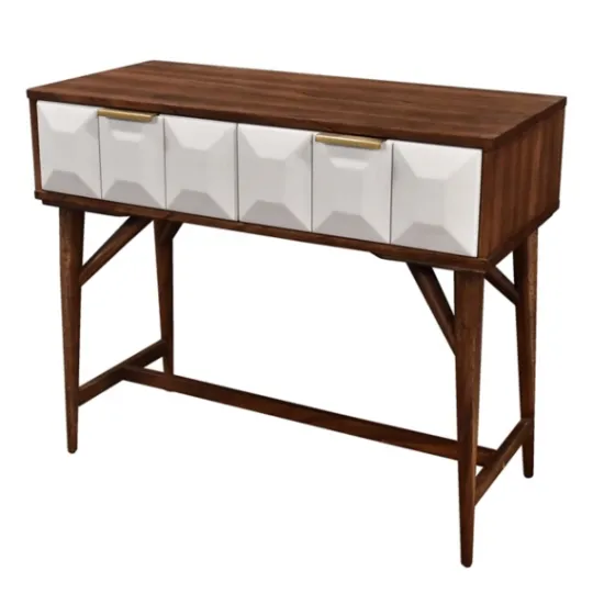 Kirkland's Home Brown And White Wood 2-Drawer Console Table- Console Tables
