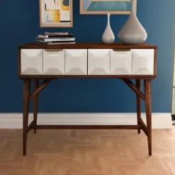 Kirkland's Home Brown And White Wood 2-Drawer Console Table- Console Tables