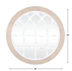 Kirkland's Home Brown And Wooden Round Windowpane Mirror- Decorative Mirrors