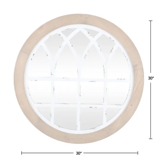 Kirkland's Home Brown And Wooden Round Windowpane Mirror- Decorative Mirrors