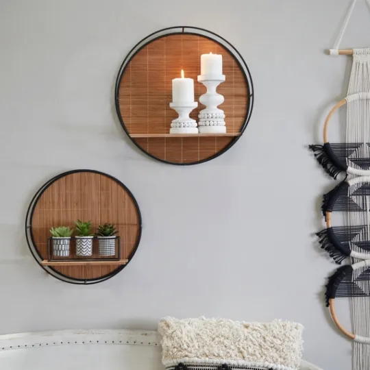 Kirkland's Home Brown Bamboo Modern Wall Shelves, Set Of 2- Shelves