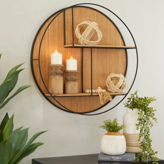 Kirkland's Home Brown Bamboo Modern Wall Shelf- Shelves