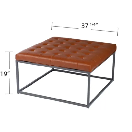 Kirkland's Home Brown Button Tufted Faux Leather Ottoman- Benches & Ottomans