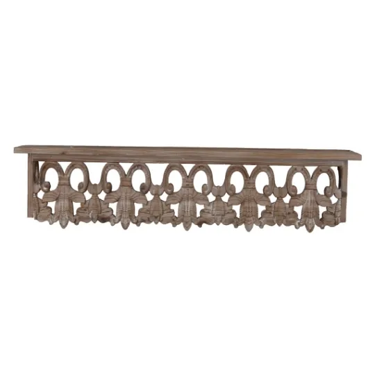 Kirkland's Home Brown Carved Scroll Wooden Wall Shelf- Shelves