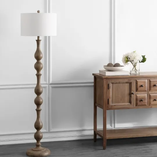 Kirkland's Home Brown Carved Spindle Floor Lamp- Floor Lamps