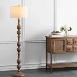 Kirkland's Home Brown Carved Spindle Floor Lamp- Floor Lamps