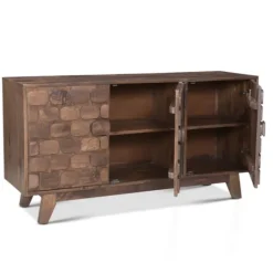 Kirkland's Home Brown Carved Wood Woven 3-Door Sideboard- Cabinets & Sideboards