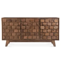 Kirkland's Home Brown Carved Wood Woven 3-Door Sideboard- Cabinets & Sideboards