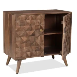 Kirkland's Home Brown Carved Wood Woven 2-Door Cabinet- Cabinets & Sideboards