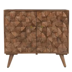 Kirkland's Home Brown Carved Wood Woven 2-Door Cabinet- Cabinets & Sideboards