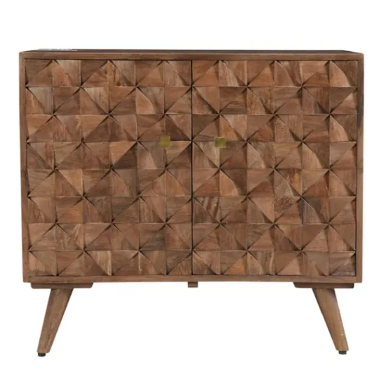 Kirkland's Home Brown Carved Wood Woven 2-Door Cabinet- Cabinets & Sideboards