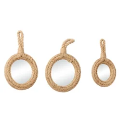 Kirkland's Home Brown Cora Jute Wall Mirrors, Set Of 3- Decorative Mirrors