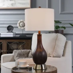 Kirkland's Home Brown Curved Wood Table Lamp- Table Lamps