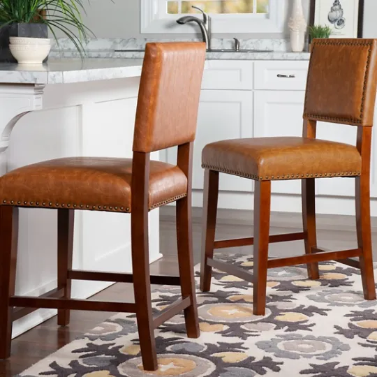 Kirkland's Home Brown Faux Leather Square Classic Counter Stool- Bar Stools & Counter Height Stools