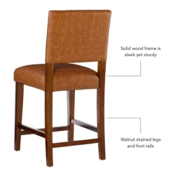 Kirkland's Home Brown Faux Leather Square Classic Counter Stool- Bar Stools & Counter Height Stools