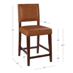 Kirkland's Home Brown Faux Leather Square Classic Counter Stool- Bar Stools & Counter Height Stools