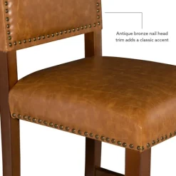 Kirkland's Home Brown Faux Leather Square Classic Bar Stool- Bar Stools & Counter Height Stools