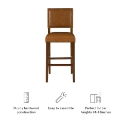 Kirkland's Home Brown Faux Leather Square Classic Bar Stool- Bar Stools & Counter Height Stools