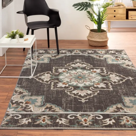 Kirkland's Home Brown Floral Medallion Outdoor Area Rug, 5X7- Outdoor Rugs