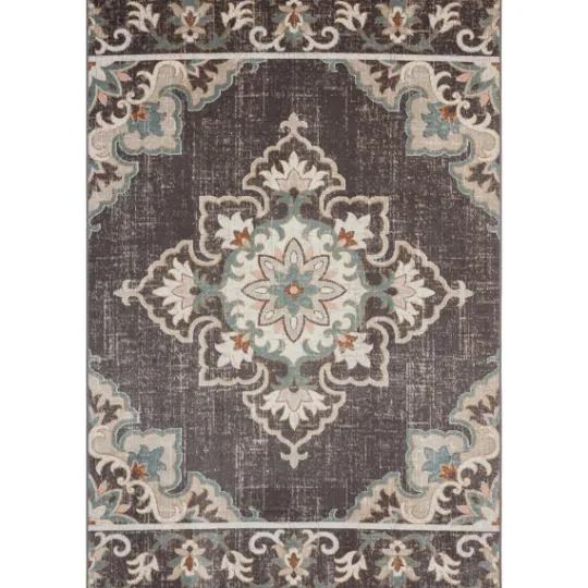 Kirkland's Home Brown Floral Medallion Outdoor Area Rug, 7X9- Outdoor Rugs