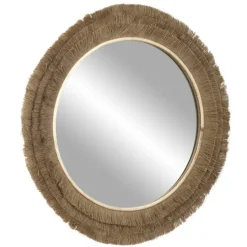 Kirkland's Home Brown Fringe Jute Round Wall Mirror- Decorative Mirrors