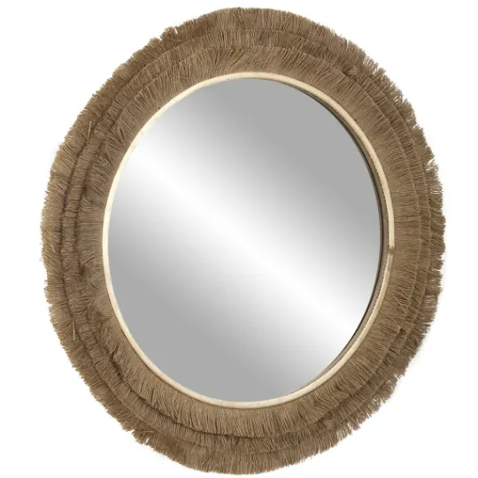 Kirkland's Home Brown Fringe Jute Round Wall Mirror- Decorative Mirrors