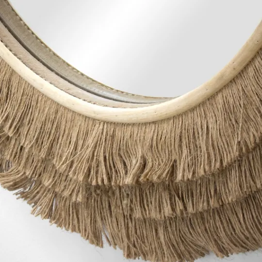 Kirkland's Home Brown Fringe Jute Round Wall Mirror- Decorative Mirrors