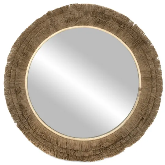 Kirkland's Home Brown Fringe Jute Round Wall Mirror- Decorative Mirrors