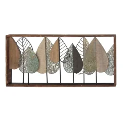 Kirkland's Home Brown Metal And Wood Leaves Wall Plaque- Wall Plaques