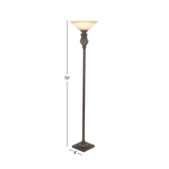 Kirkland's Home Brown Metal Carved Base Uplight Floor Lamp- Floor Lamps