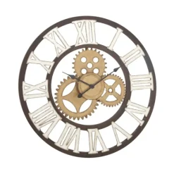 Kirkland's Home Brown Metal Open Face Gold Gears Wall Clock- Clocks
