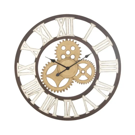 Kirkland's Home Brown Metal Open Face Gold Gears Wall Clock- Clocks