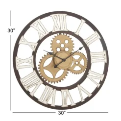 Kirkland's Home Brown Metal Open Face Gold Gears Wall Clock- Clocks