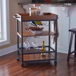 Kirkland's Home Brown Norcross Industrial Rolling Bar Cart- Kitchen Islands & Bar Carts
