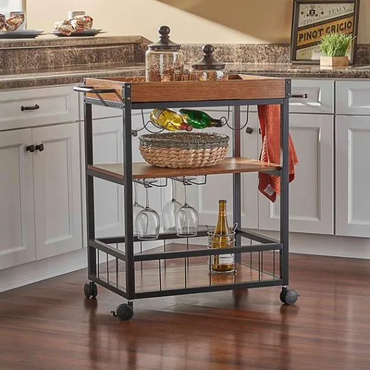 Kirkland's Home Brown Norcross Industrial Rolling Bar Cart- Kitchen Islands & Bar Carts