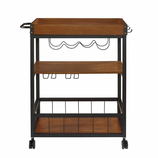 Kirkland's Home Brown Norcross Industrial Rolling Bar Cart- Kitchen Islands & Bar Carts