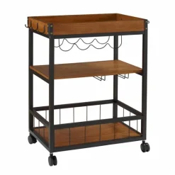 Kirkland's Home Brown Norcross Industrial Rolling Bar Cart- Kitchen Islands & Bar Carts