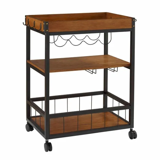 Kirkland's Home Brown Norcross Industrial Rolling Bar Cart- Kitchen Islands & Bar Carts